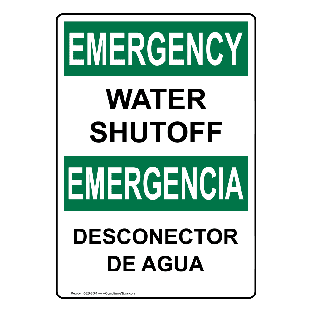 OSHA EMERGENCY Water Shutoff Bilingual Sign OEB8564