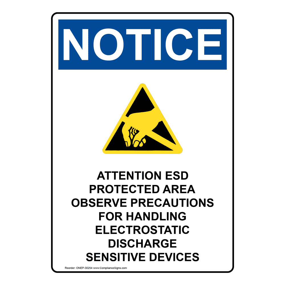OSHA Attention ESD Protected Area Sign With Symbol ONE30254