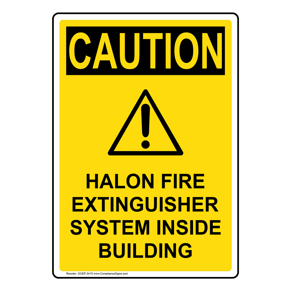 Portrait OSHA Halon Fire Extinguisher Sign With Symbol OCEP3415