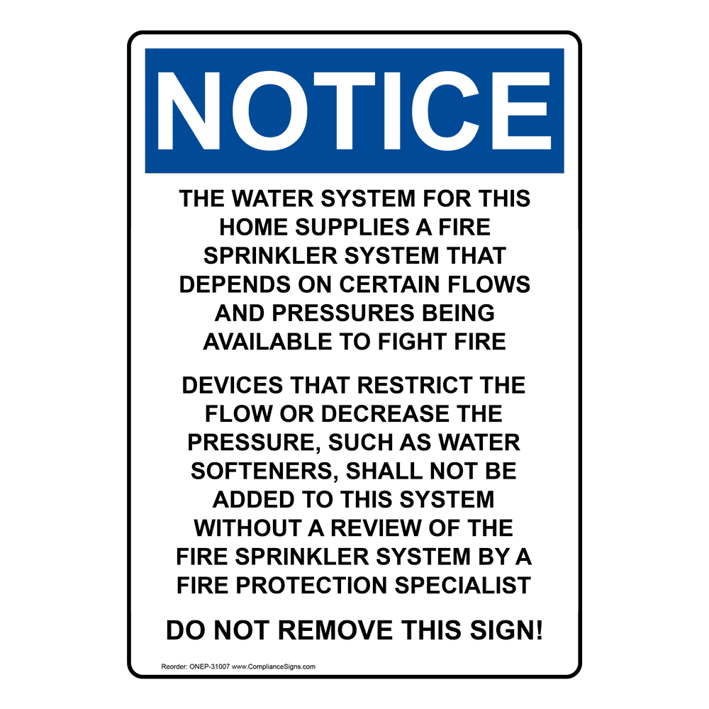 Portrait OSHA The Water System For This Sign ONEP31007