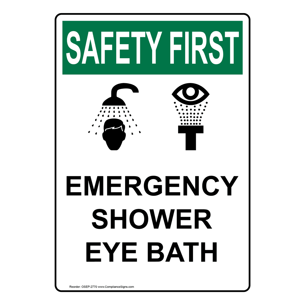 Portrait OSHA Emergency Shower Eye Bath Sign With Symbol OSEP2770