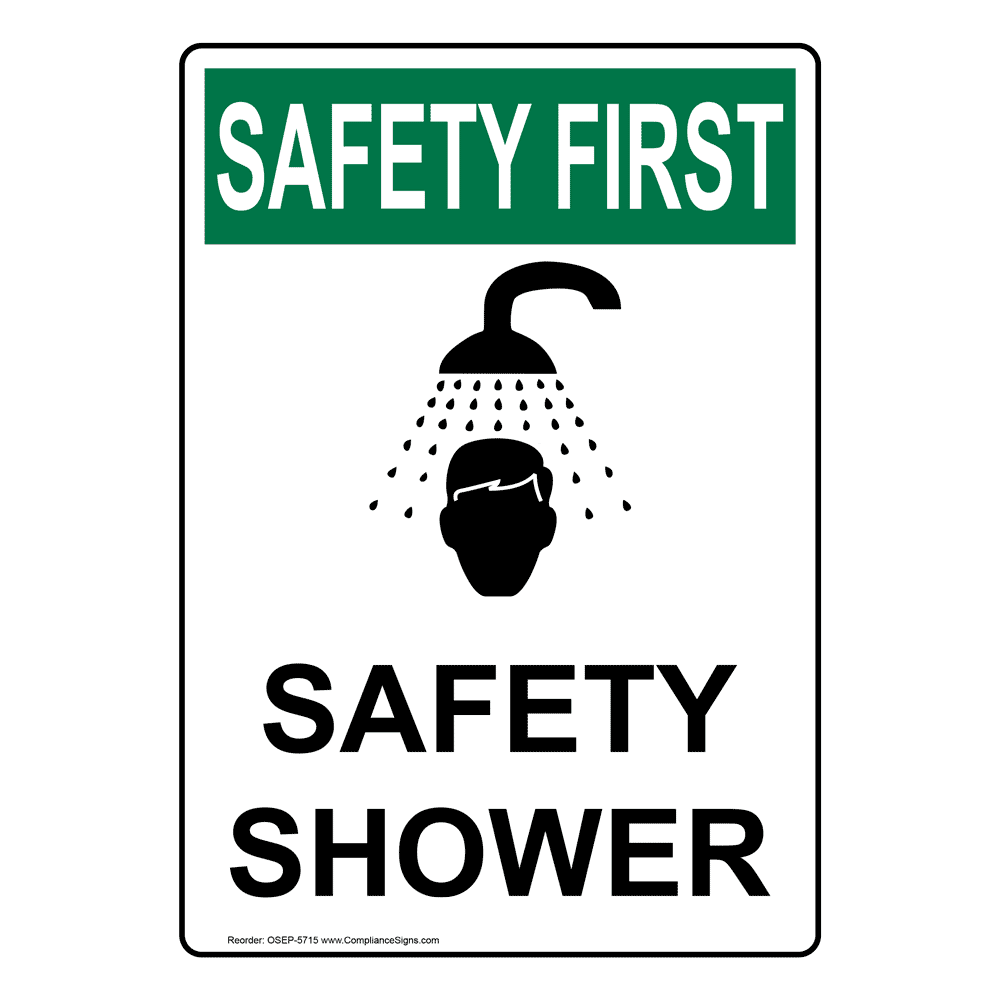 Portrait OSHA Safety Shower Sign With Symbol OSEP5715