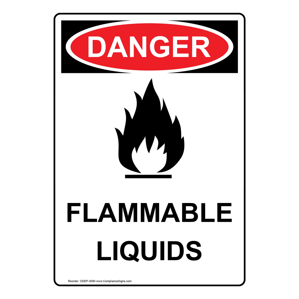 Portrait OSHA Flammable Liquids Sign With Symbol ODEP3090