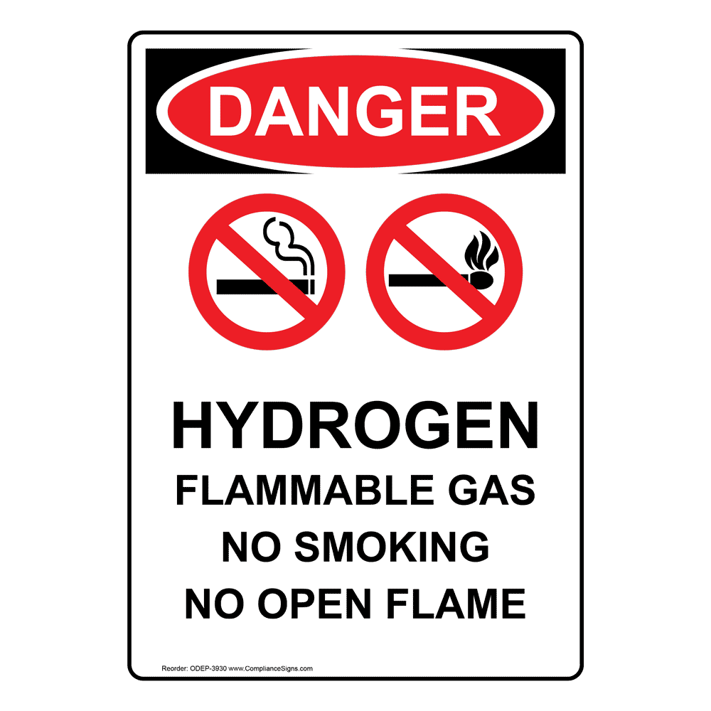 Portrait OSHA DANGER Hydrogen Flammable Sign With Symbol ODEP-3930