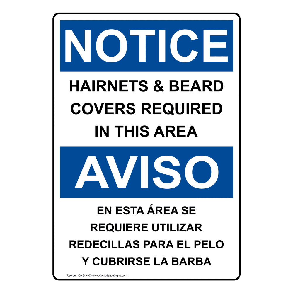 OSHA NOTICE Beard Covers Required Bilingual Sign ONB3405