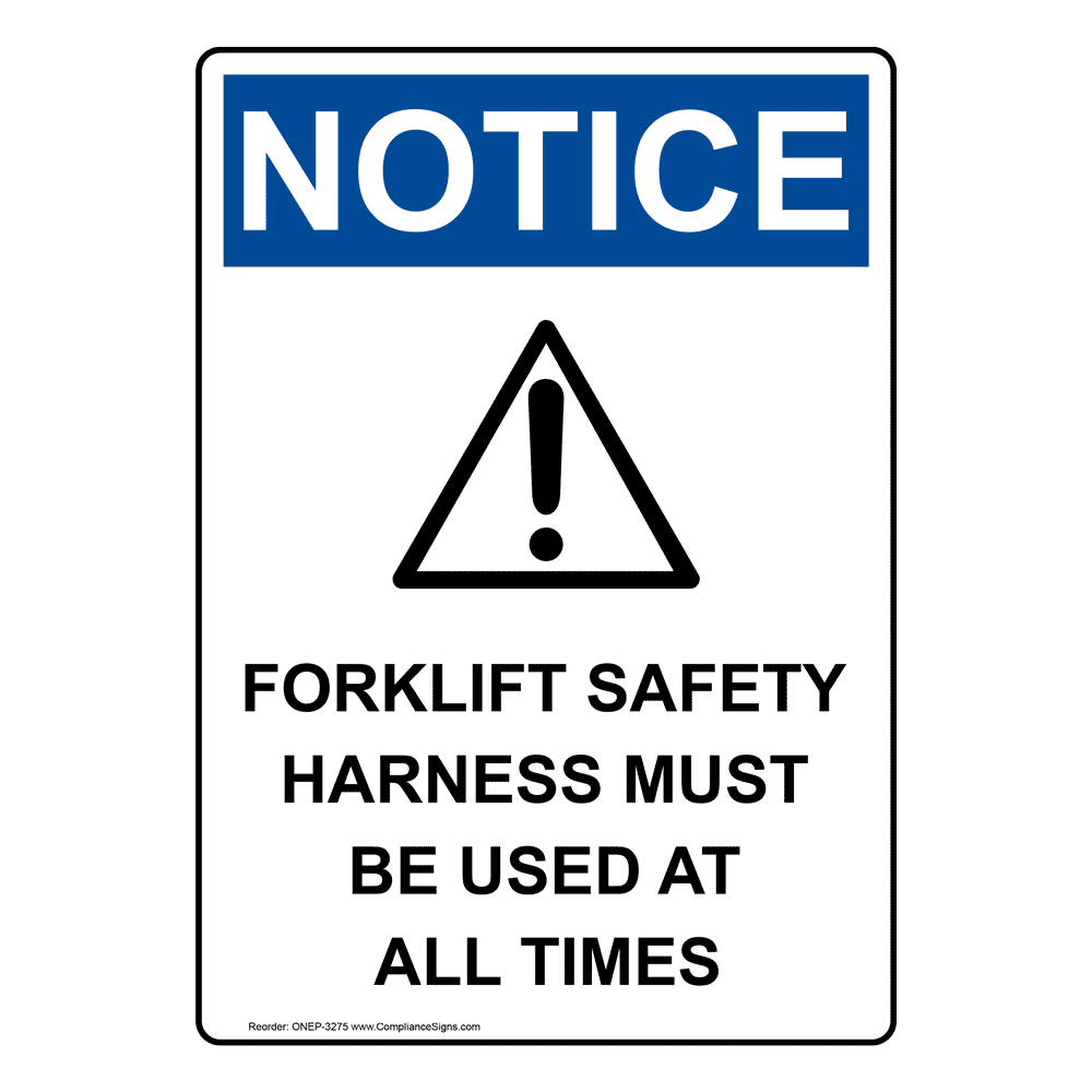 Portrait OSHA Forklift Safety Harness Sign With Symbol ONEP3275
