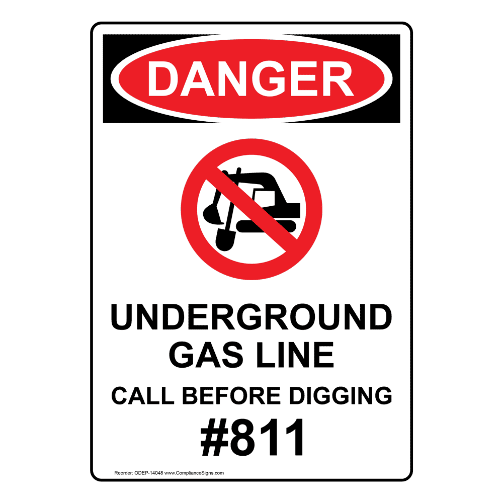 Portrait OSHA Underground Gas Line Sign With Symbol ODEP14048