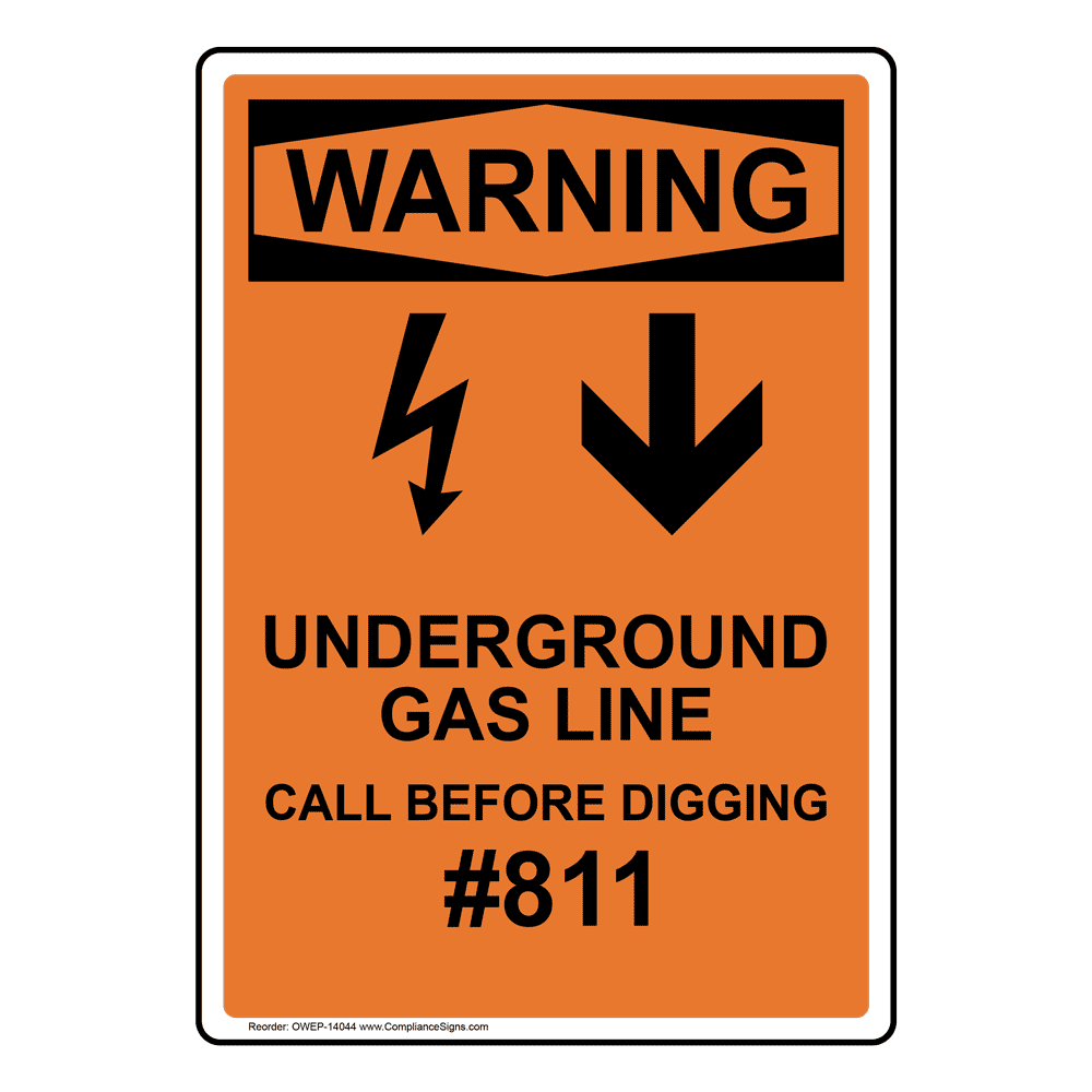 Portrait OSHA Underground Gas Line Sign With Symbol OWEP14044