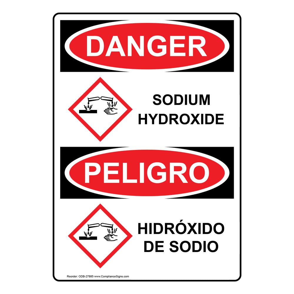 Sodium Hydroxide Hidróxido De Sodio Sign ODB27885 Hazmat Chemical