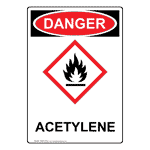 Portrait OSHA-GHS Acetylene Sign With Symbol ODEP-27823