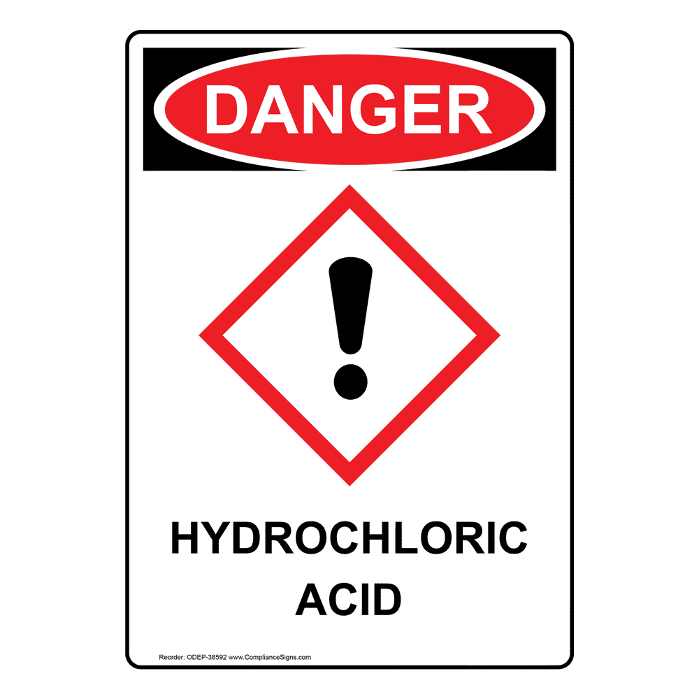 Portrait OSHAGHS Hydrochloric Acid Sign With Symbol ODEP38591