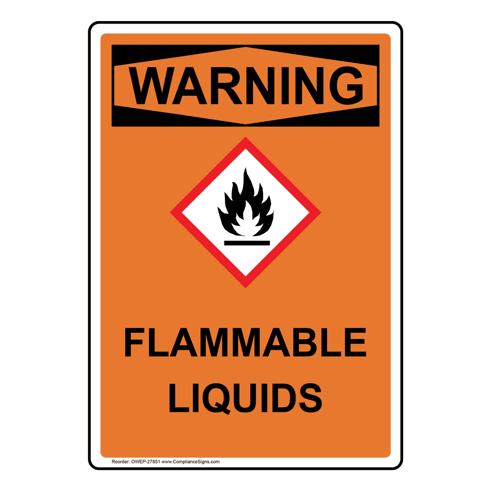 Portrait OSHAGHS Flammable Liquids Sign With Symbol OWEP27851