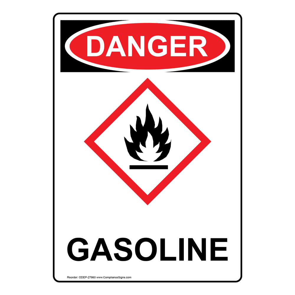 Portrait OSHA DANGER Gasoline Sign With GHS Symbol ODEP-27860
