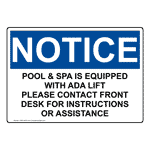 OSHA Pool & Spa Is Equipped With ADA Lift Sign ONE-34674