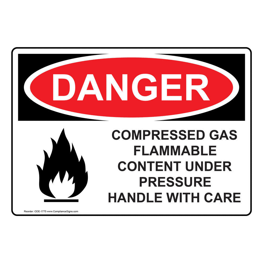 OSHA DANGER Compressed Gas Flammable Content Sign With Symbol ODE-1775