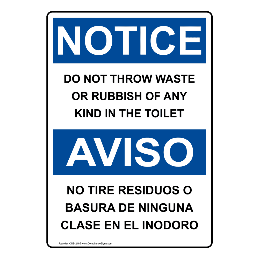 OSHA NOTICE Do Not Throw Waste Or Rubbish Bilingual Sign ONB2485