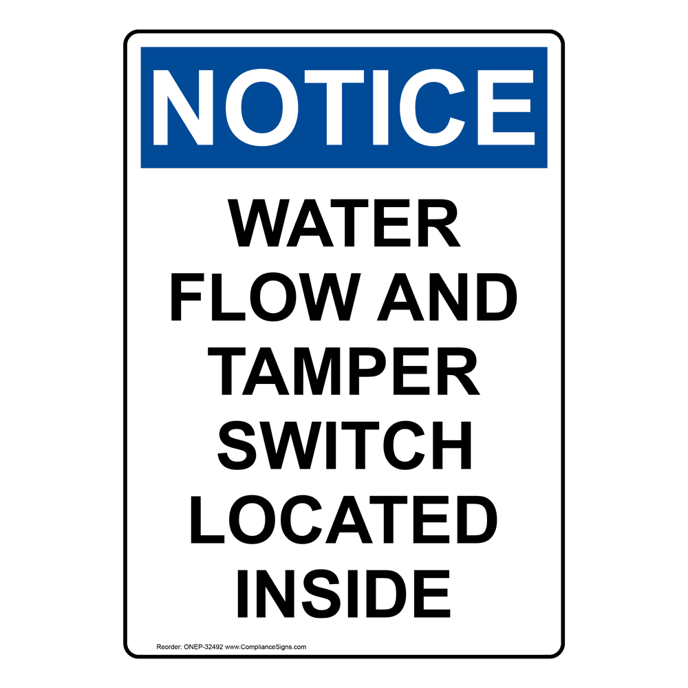 Portrait Water Flow And Tamper Switch Located Inside Sign ONEP32492