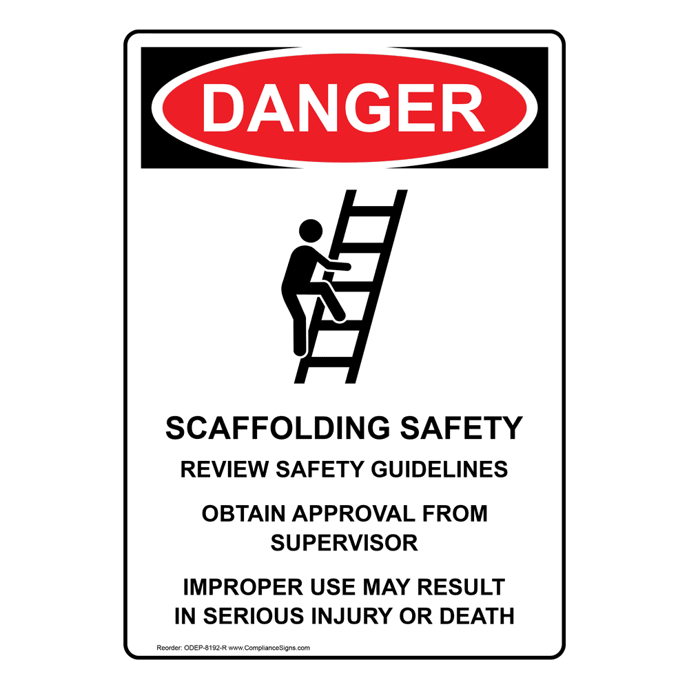 Portrait OSHA Scaffolding Sign With Symbol ODEP5741