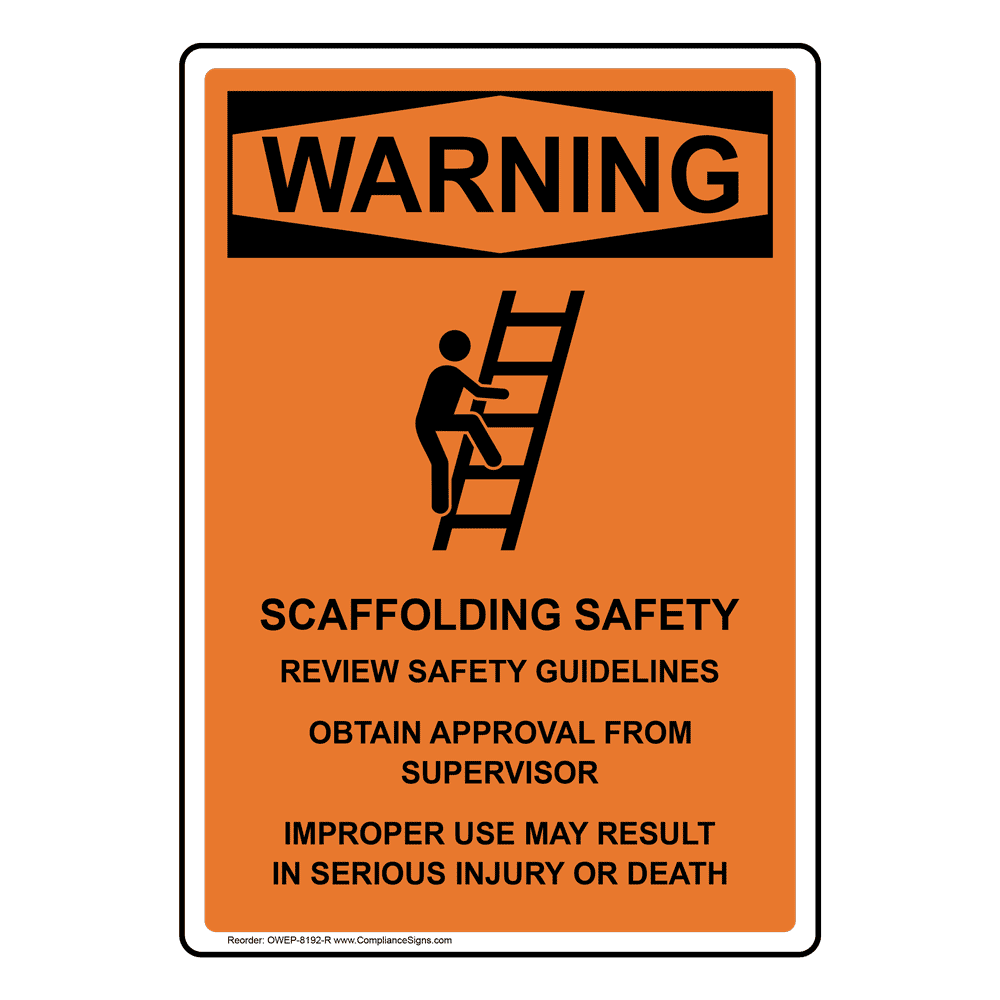 Portrait OSHA Scaffolding Safety Sign With Symbol OWEP8192R