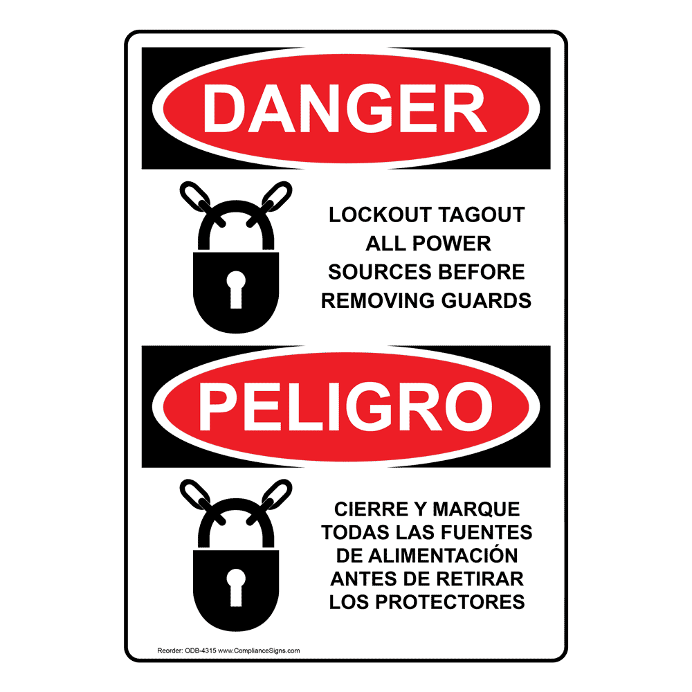 OSHA DANGER Lockout Tagout All Power Sources Spanish Sign ODS4315