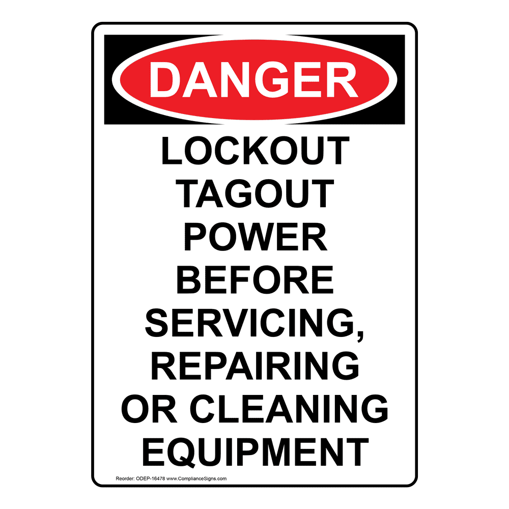 Portrait OSHA DANGER Lockout Tagout Power Before Servicing Sign ODEP16478