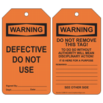 OSHA WARNING Defective Do Not Use Do Not Remove This Tag! Safety Tag CS288124