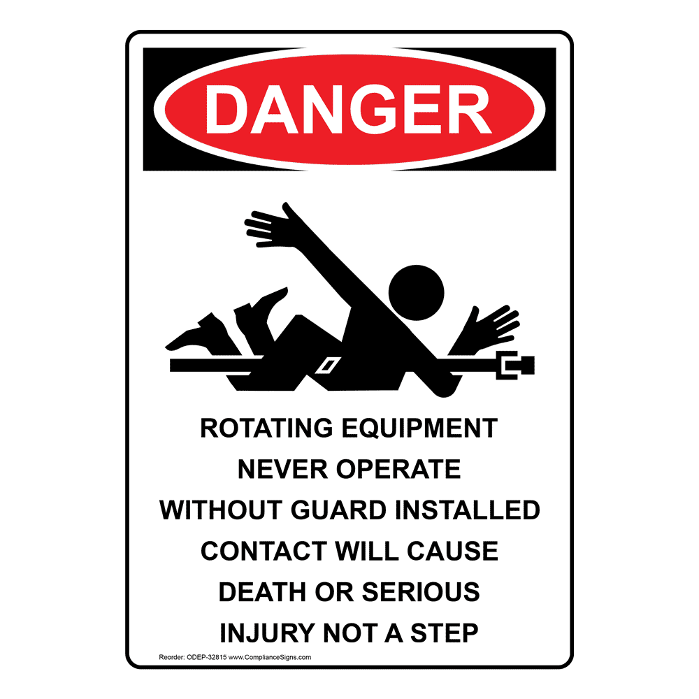 Portrait OSHA DANGER Rotating Equipment Sign With Symbol ODEP-32815