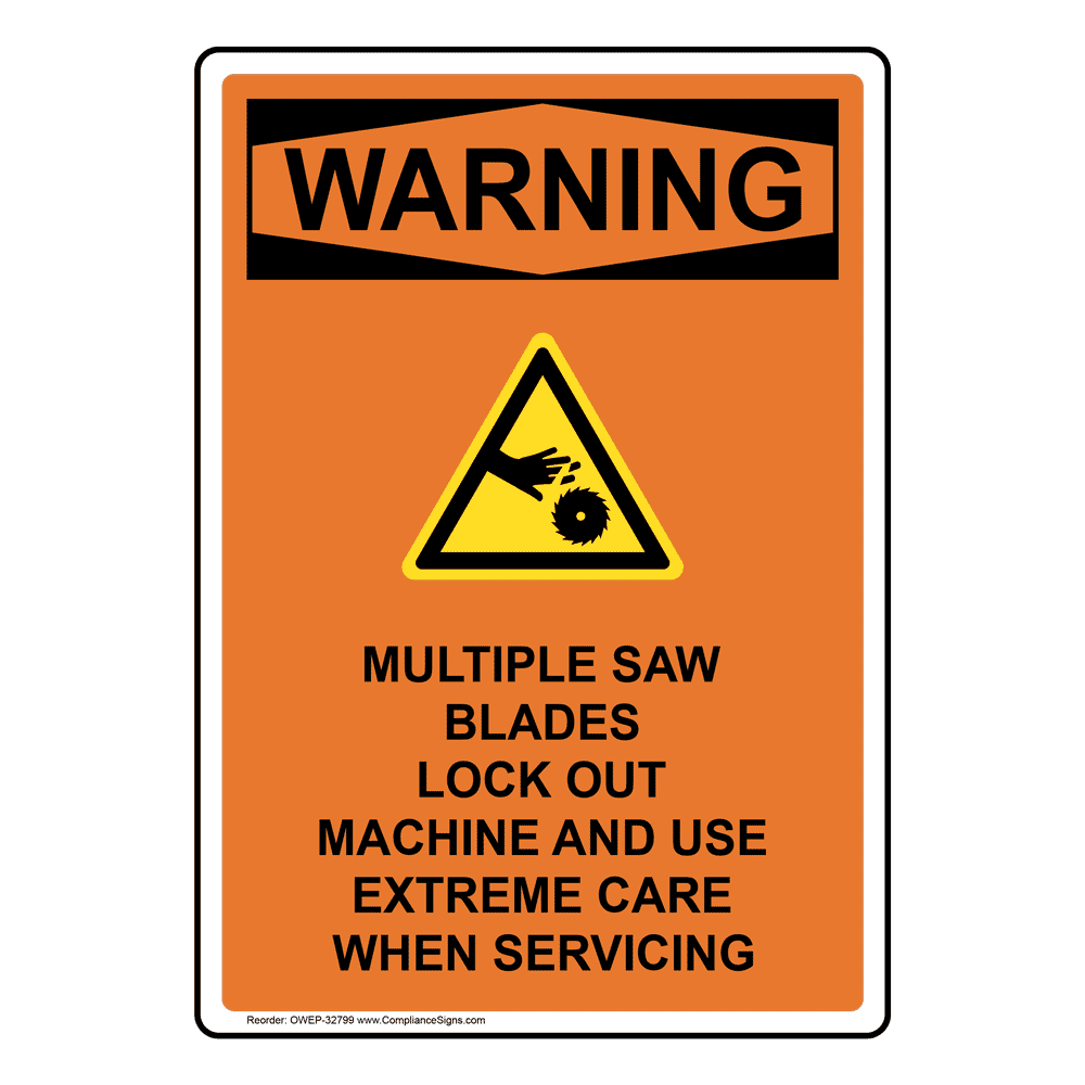 Portrait OSHA Multiple Saw Blades Sign With Symbol OWEP32799