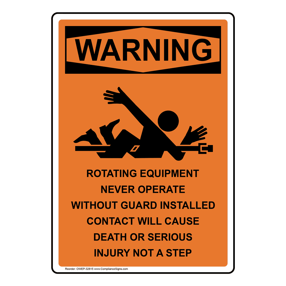 Portrait OSHA Rotating Equipment Sign With Symbol OWEP32815