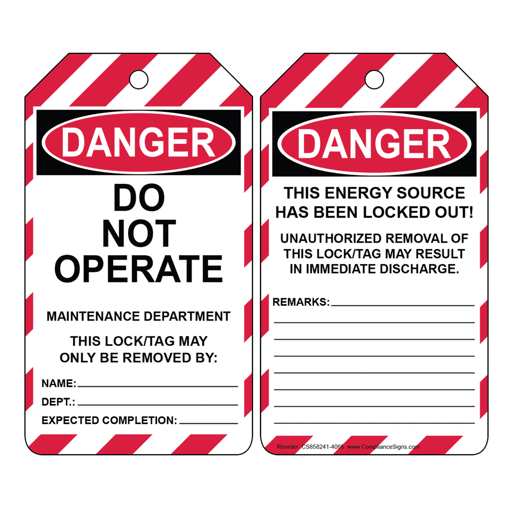 OSHA DANGER Do Not Operate Maintenance Department Safety Tag CS858241