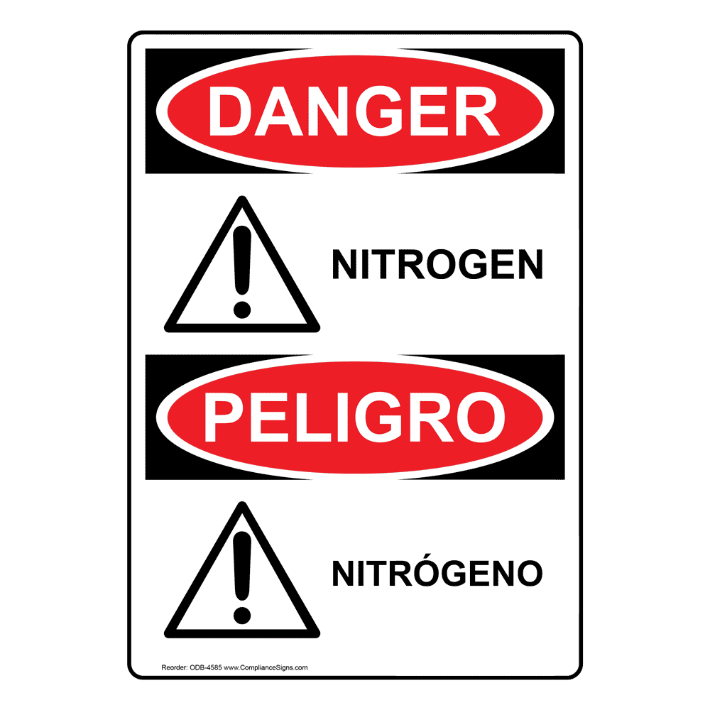 Portrait OSHA Nitrogen Gas Sign With Symbol ONEP33044