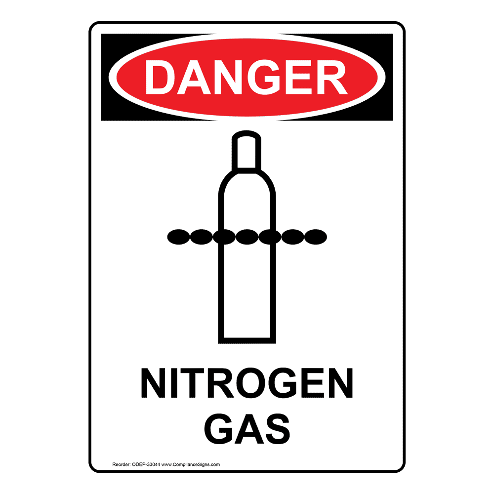 Portrait OSHA Nitrogen Gas Sign With Symbol ODEP33044