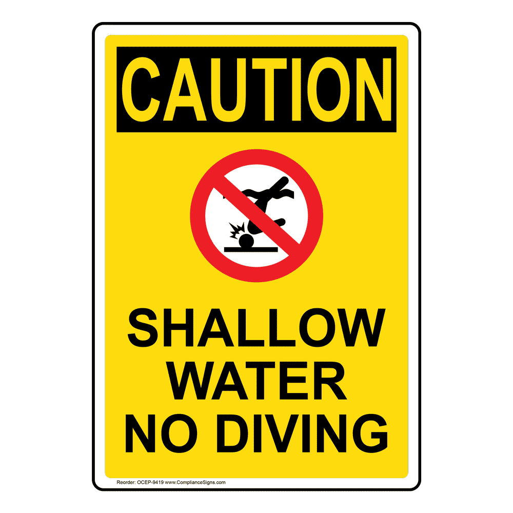 Weatherproof Plastic Vertical OSHA Caution No Diving Sign with English Text and Symbol