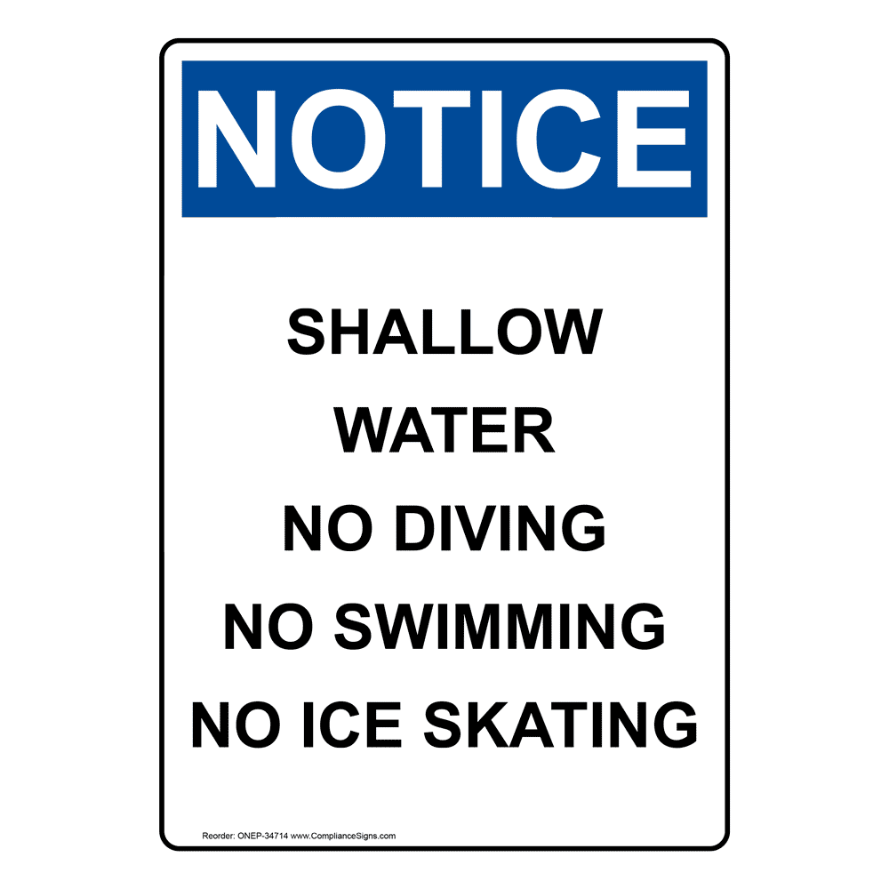 Portrait OSHA Shallow Water No Diving No Swimming Sign ONEP34714