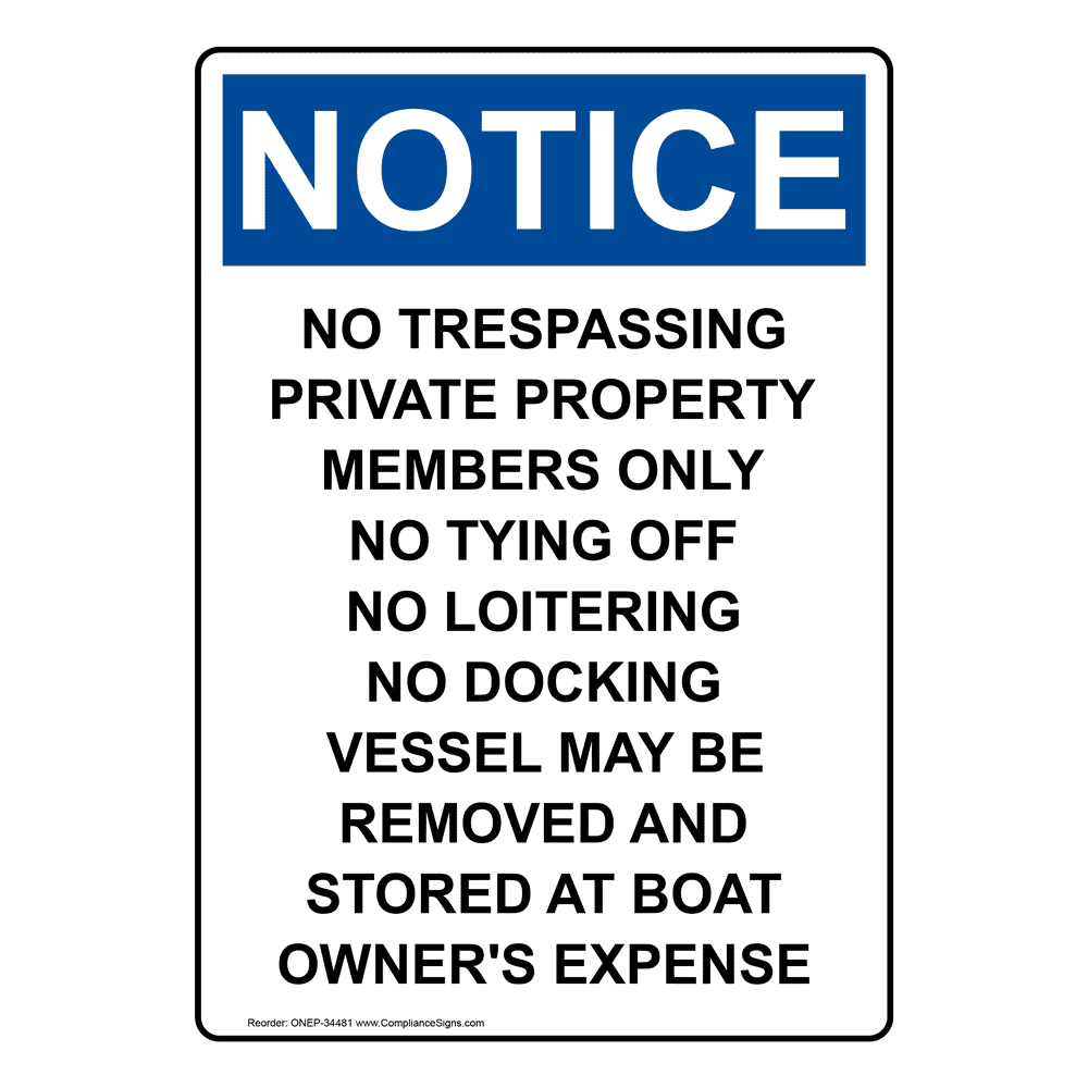 Portrait OSHA No Trespassing Private Property Sign ONEP34481