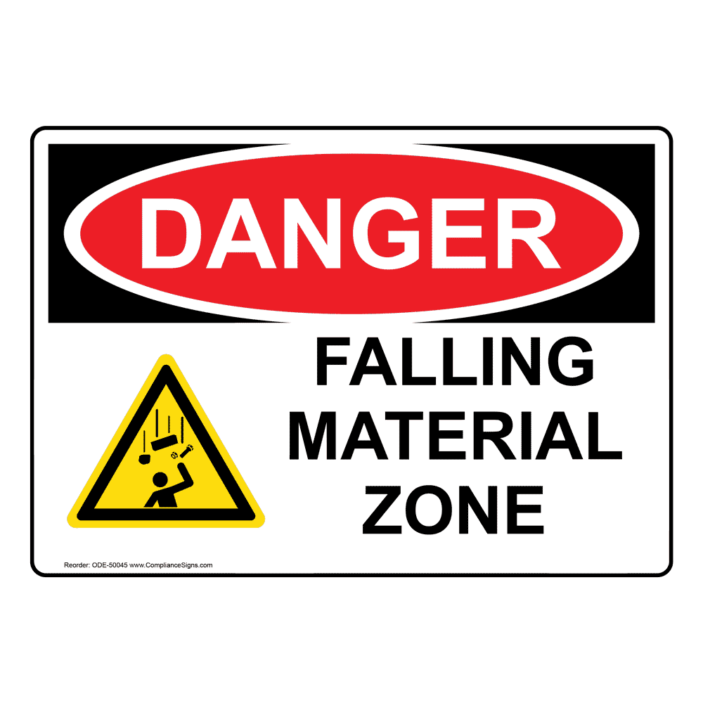 OSHA DANGER FALLING MATERIAL ZONE Sign with Symbol ODE-50045