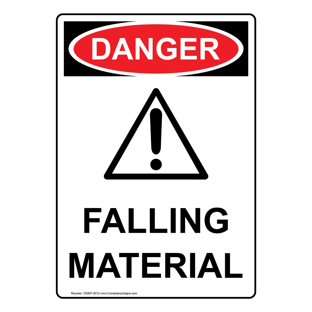 Portrait OSHA DANGER Falling Material Sign With Symbol ODEP-3010