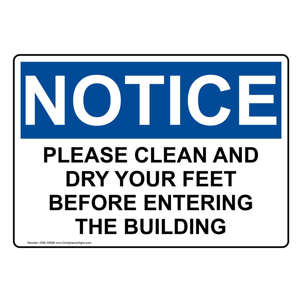OSHA Please Clean And Dry Your Feet Before Entering Sign ONE35806