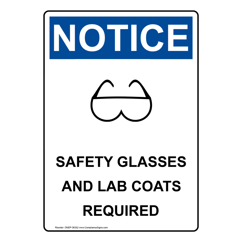 OSHA Safety Glasses And Lab Coats Required Sign With Symbol ONE36352