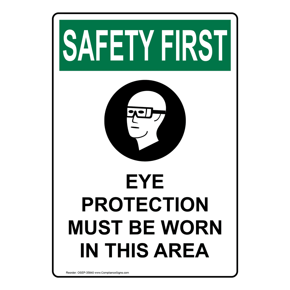 Portrait OSHA Eye Protection Required Sign With Symbol OSEP35846