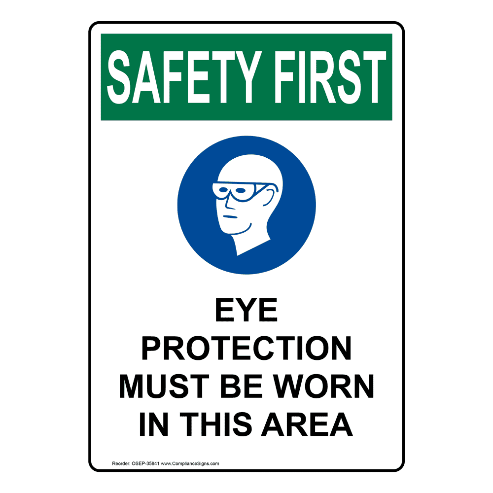 Portrait OSHA Eye Protection Required Sign With Symbol OSEP35846