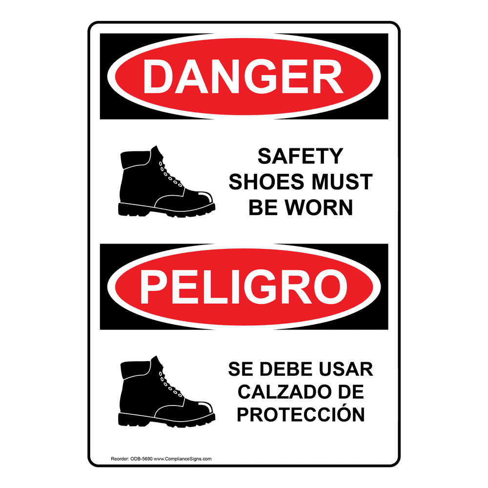 OSHA DANGER Safety Shoes Must Be Used Symbol Bilingual Sign ODB5690