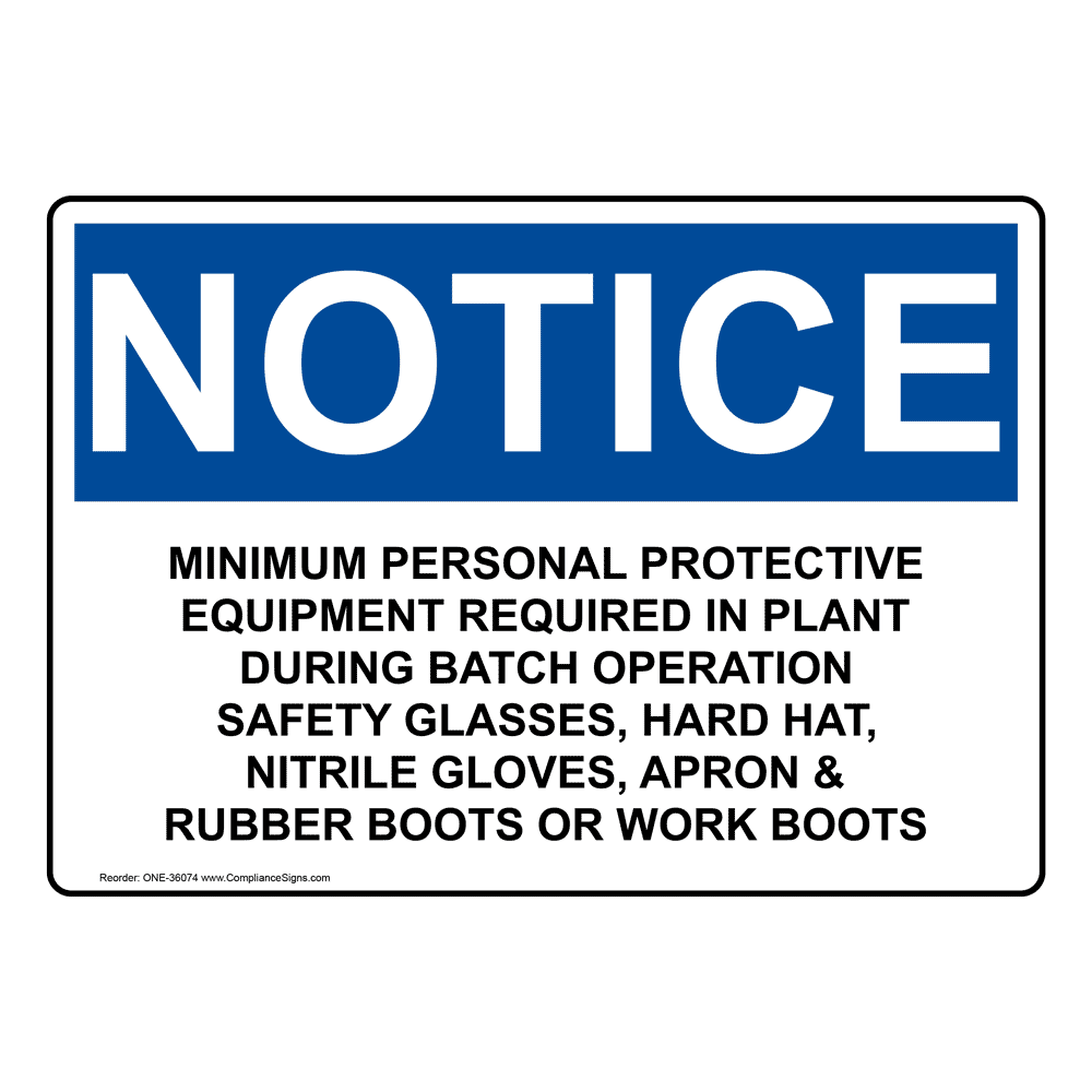 OSHA Minimum Personal Protective Equipment Required Sign ONE36074