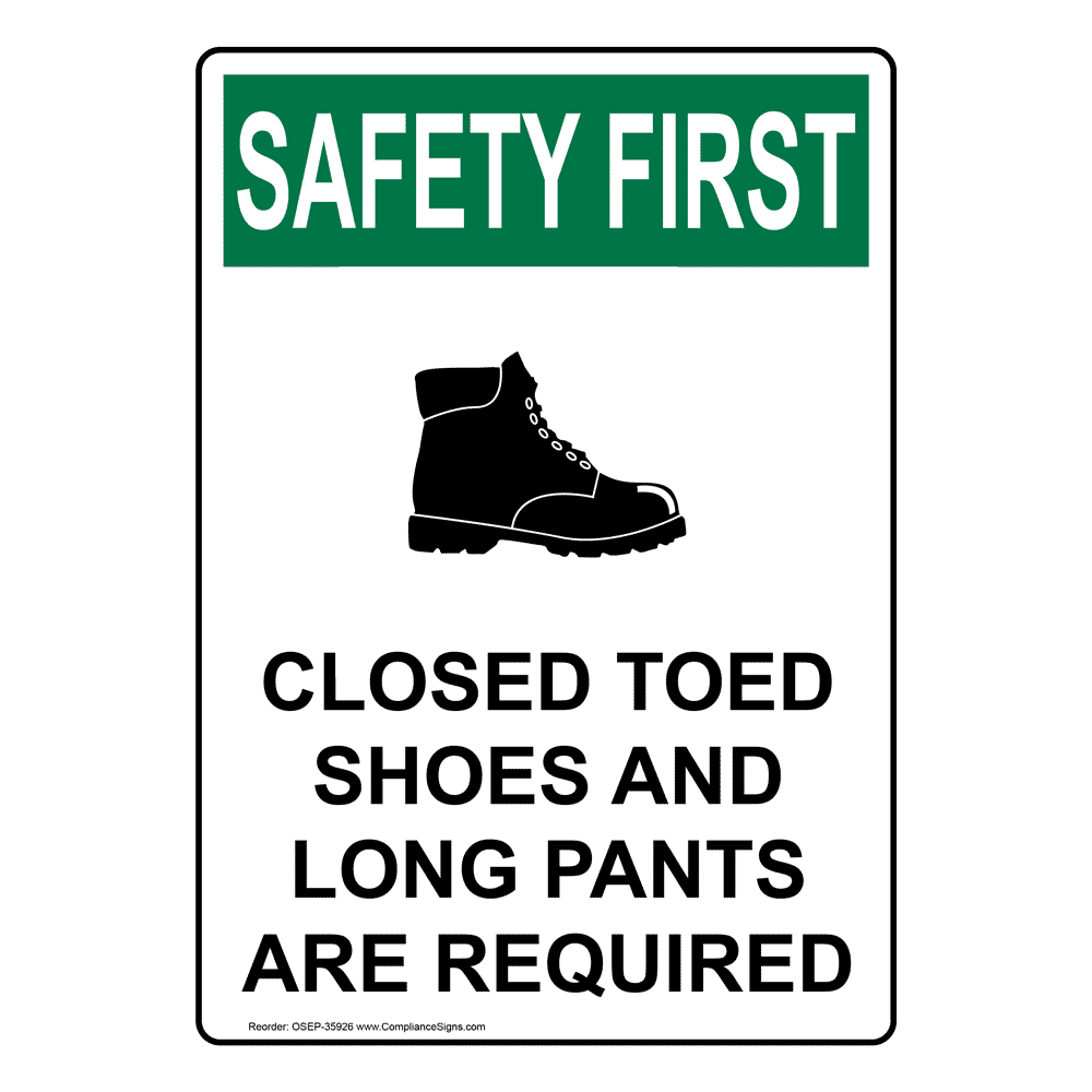 Portrait OSHA Closed Toed Shoes Sign With Symbol OSEP35926