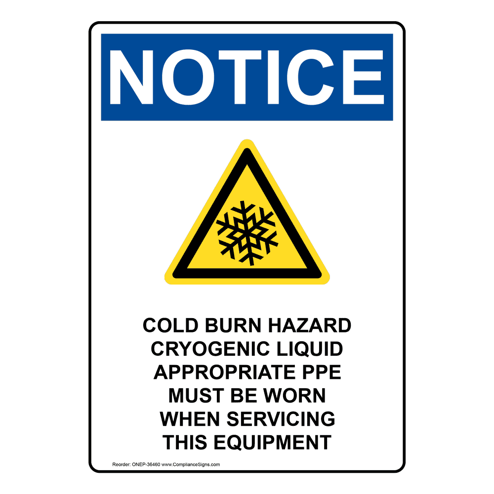 OSHA Cold Burn Hazard Cryogenic Liquid Sign With Symbol ONE36460