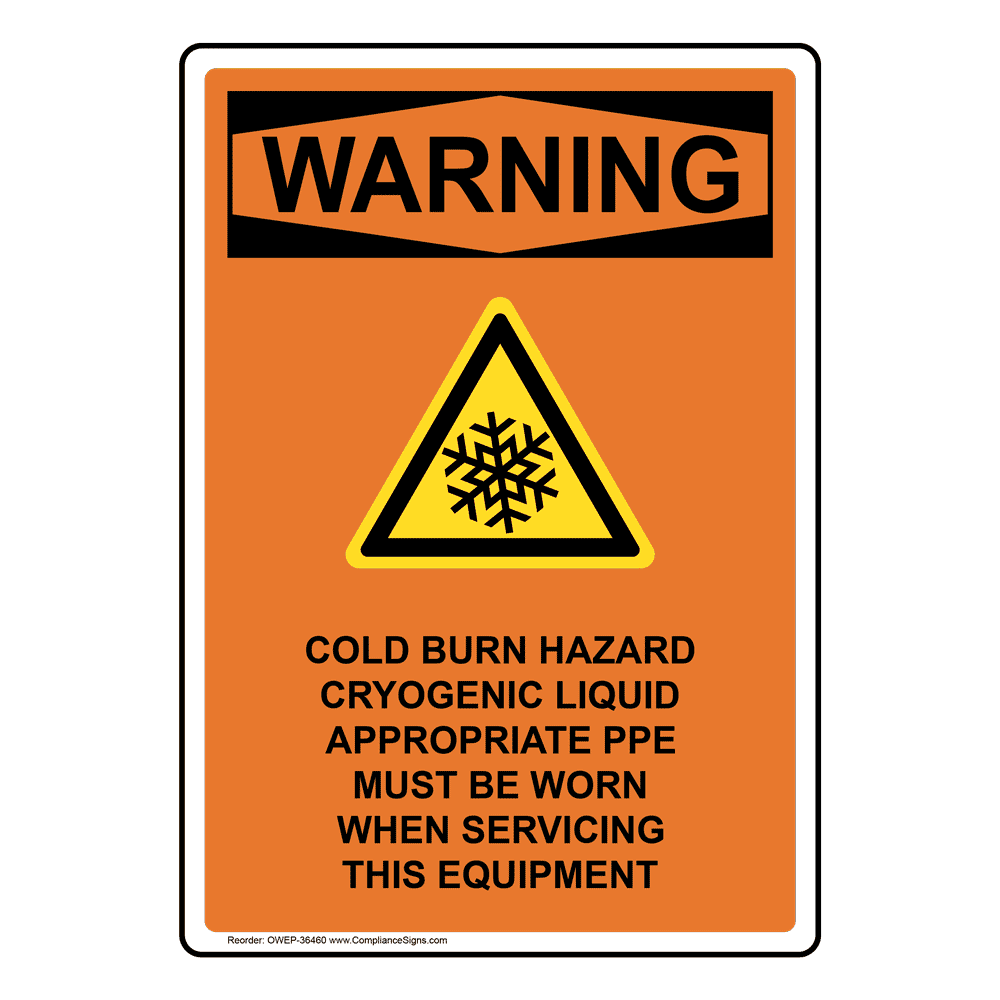 Portrait OSHA Cold Burn Hazard Cryogenic Sign With Symbol OWEP36460