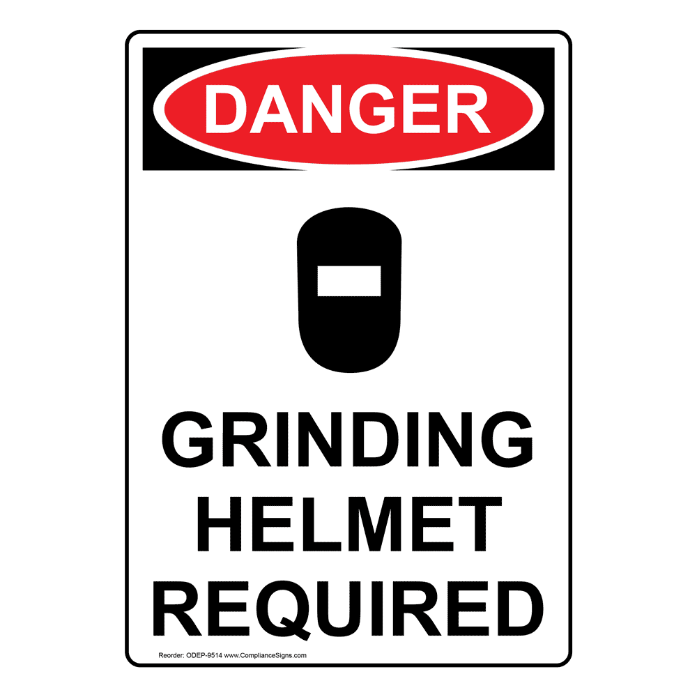 Portrait OSHA Grinding Helmet Required Sign With Symbol ODEP9514
