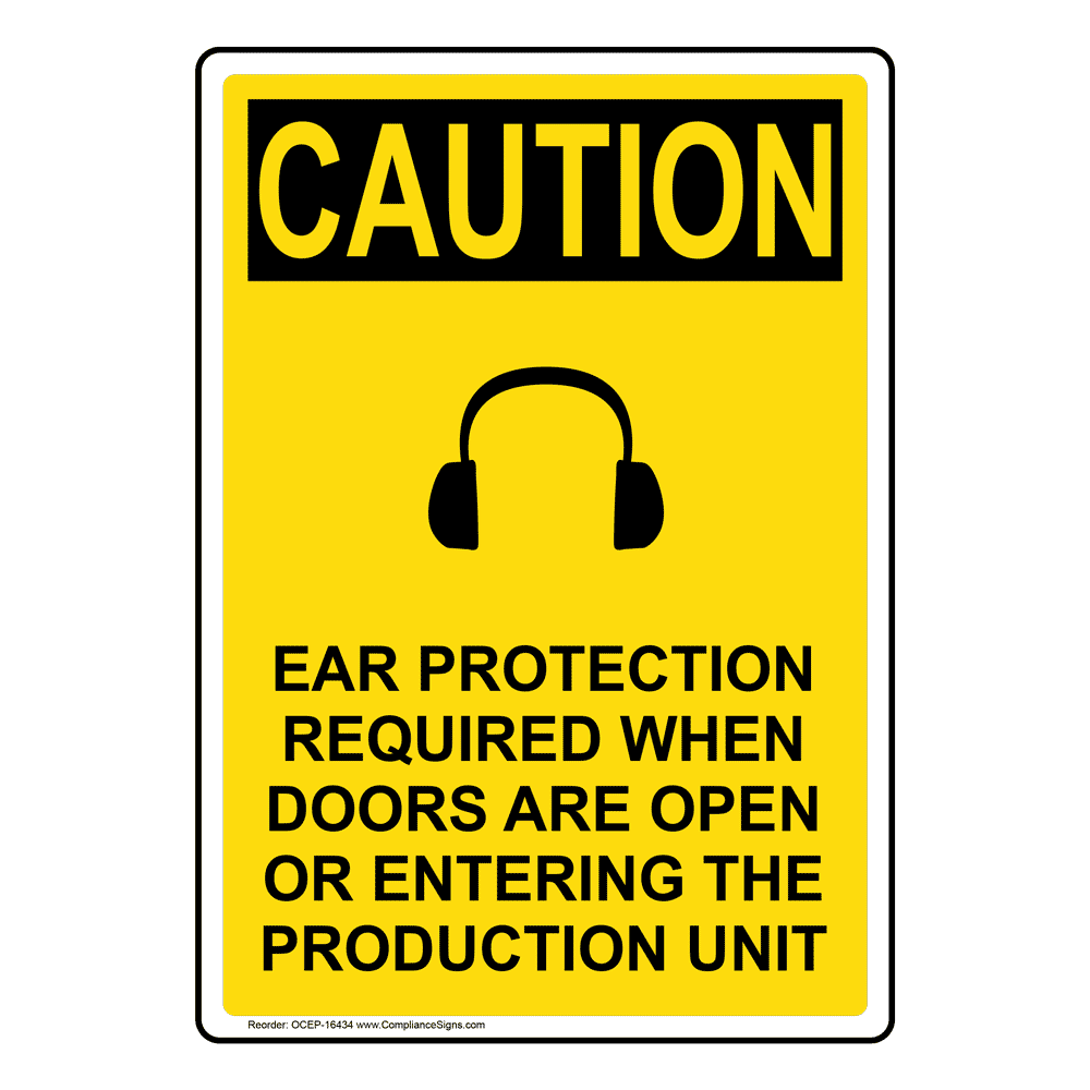 Portrait OSHA Ear Protection Required Sign With Symbol OCEP16434