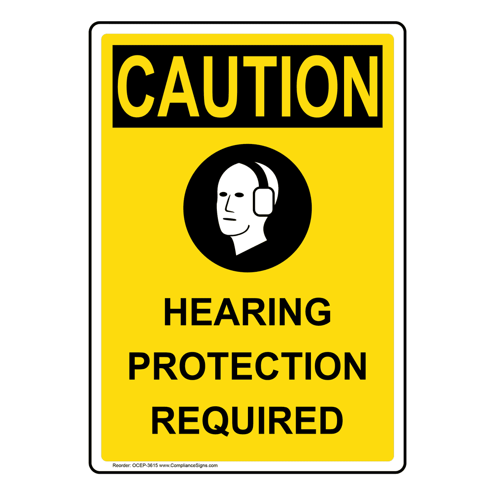 Portrait OSHA Hearing Protection Required Sign With Symbol OCEP3615