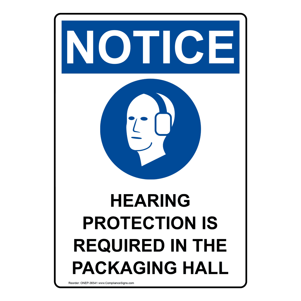 Portrait OSHA Hearing Protection Sign With Symbol ONEP36541